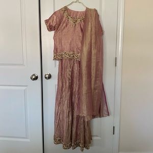 Pink gold iridescent lehenga